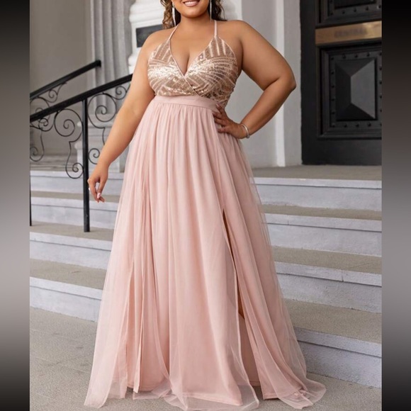 Luxe sequins open back party formal evening wedding gown dress - Picture 2 of 16